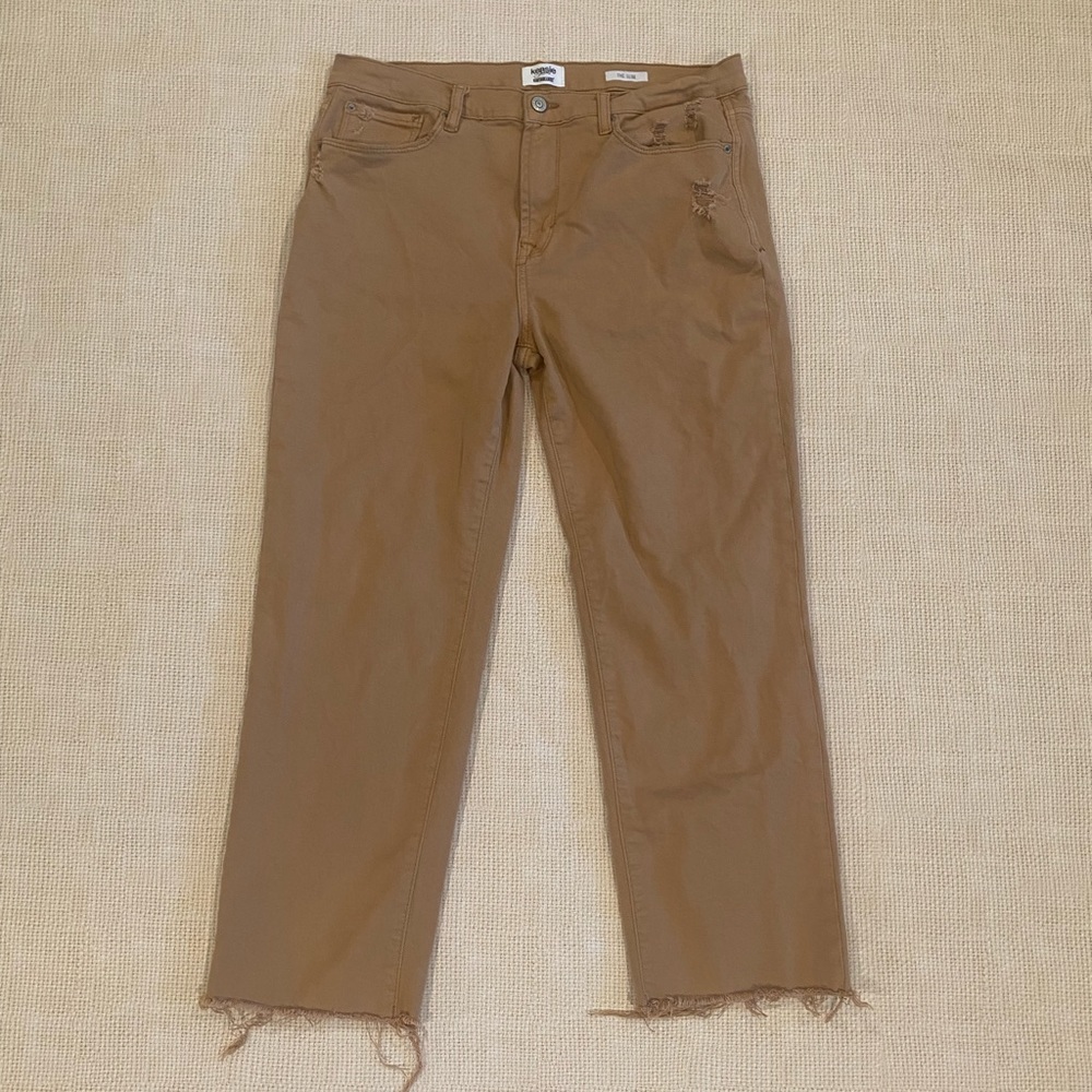 Kenzie Jeans Vintage Luxe “The Slim” Cropped Brown Mustard Denim Pants